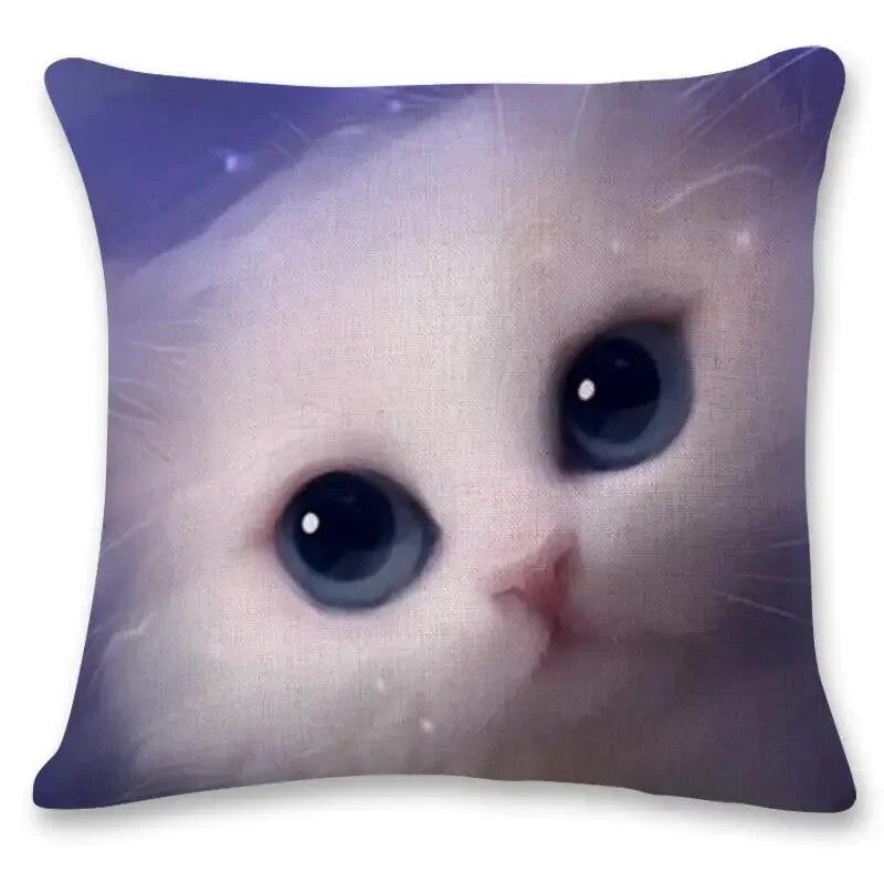 Creative Hand-painted Cat Children's Gift Birthday  Printed Polyester Pillowcase Home Car Cushion  Sofa 45x45