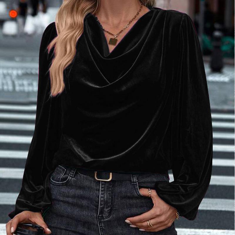 Women's Cowl Neck Fleece Top Long Sleeve Soft Cozy Pullover Winter Loungewear Tunic