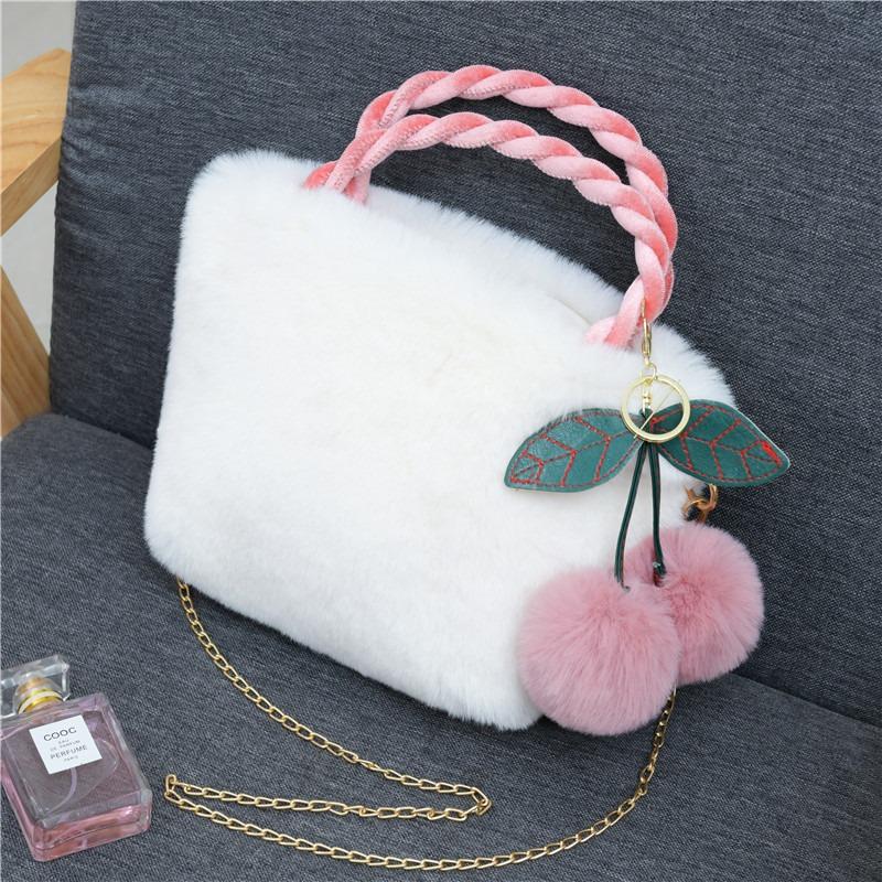 New Autumn and Winter Plush Bag Cute Girl Cherry Bag Shoulder Messenger Bag Women's Handbag