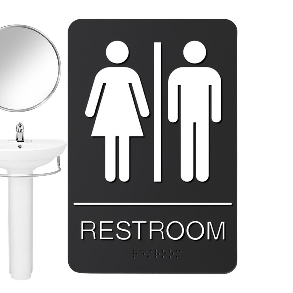 Business Restroom Signage 22.5x15cm Modern Self-Adhesive Tag ADA Braille Restroom Signage Gender Neutral Restroom Signage