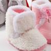Baby Girl Booties with Bow Plush Non-Slip Sole First Walkers Warm Color-Block Shoes for Infant 0-12 Months