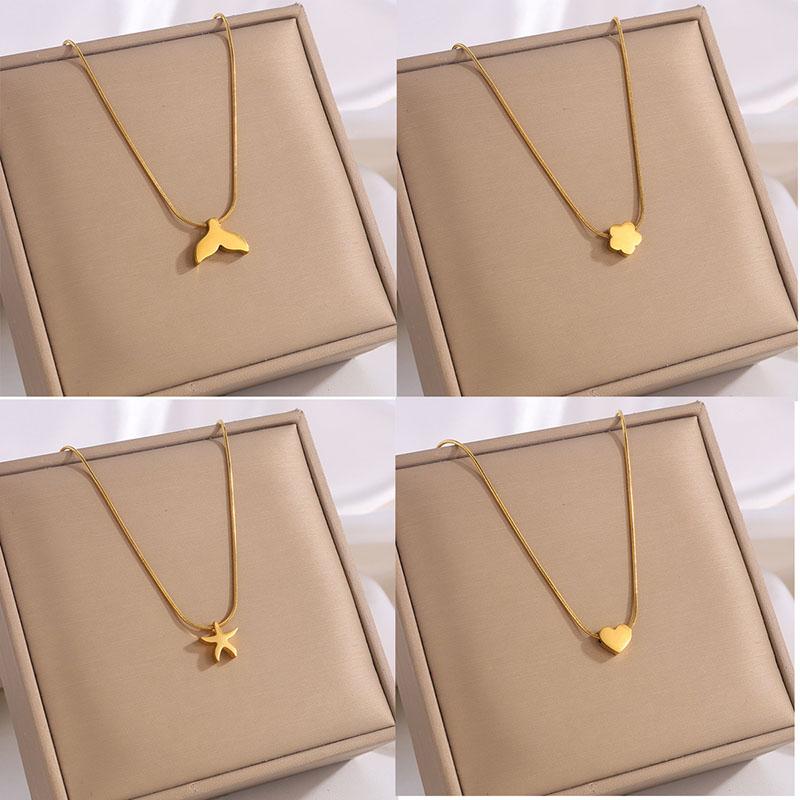 Small Love Heart Star Flower Charm Clavicle Chains Girl Neck  New Stainless Steel Snake Chains Choker Necklace for Women