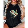Simple Retro Versatile Women's T-shirts Retro Party Wear T-shirts with Nostalgic Cassette and Pencil Graphic Prints
