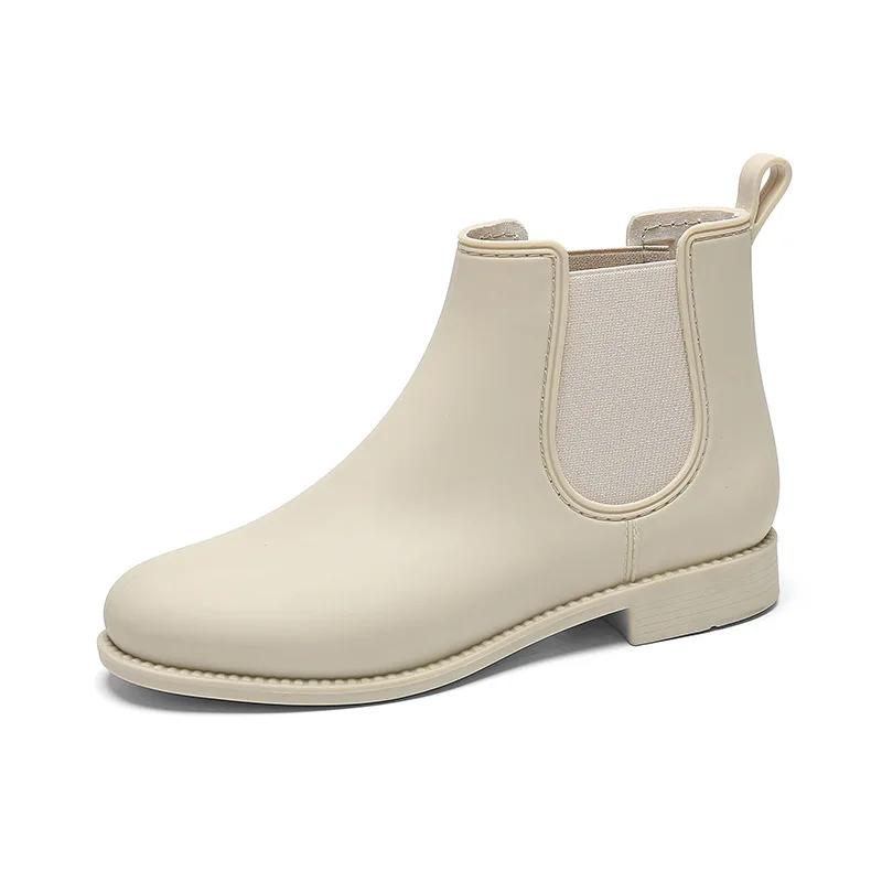 Comemore Regenstiefel Wasserdicht Runde Zehenpartie Gummizug Niedriger Absatz Mode Rutschfest Damen Gummischuhe Damen Chelsea Stiefeletten 41