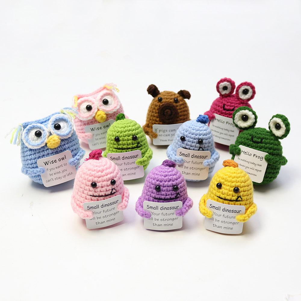Handmade Knitting Owl Hug Pocket Doll With Card Home Room Decor Kawaii Mini Animal Plush Dolls Home Decoration Christmas Gift