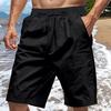 Men Summer Beach Shorts with Pockets Drawstring Elastic Waist Solid Color Versatile Casual Shorts for Daily Wear