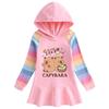Ruffle Cartoon Rainbow Girls' Long Sleeve Hooded Sweatshirt Dress