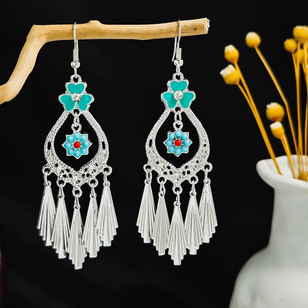 Ethnic Imitation Miao Silver Feather Tassel Earrings - Colorful and Stylish