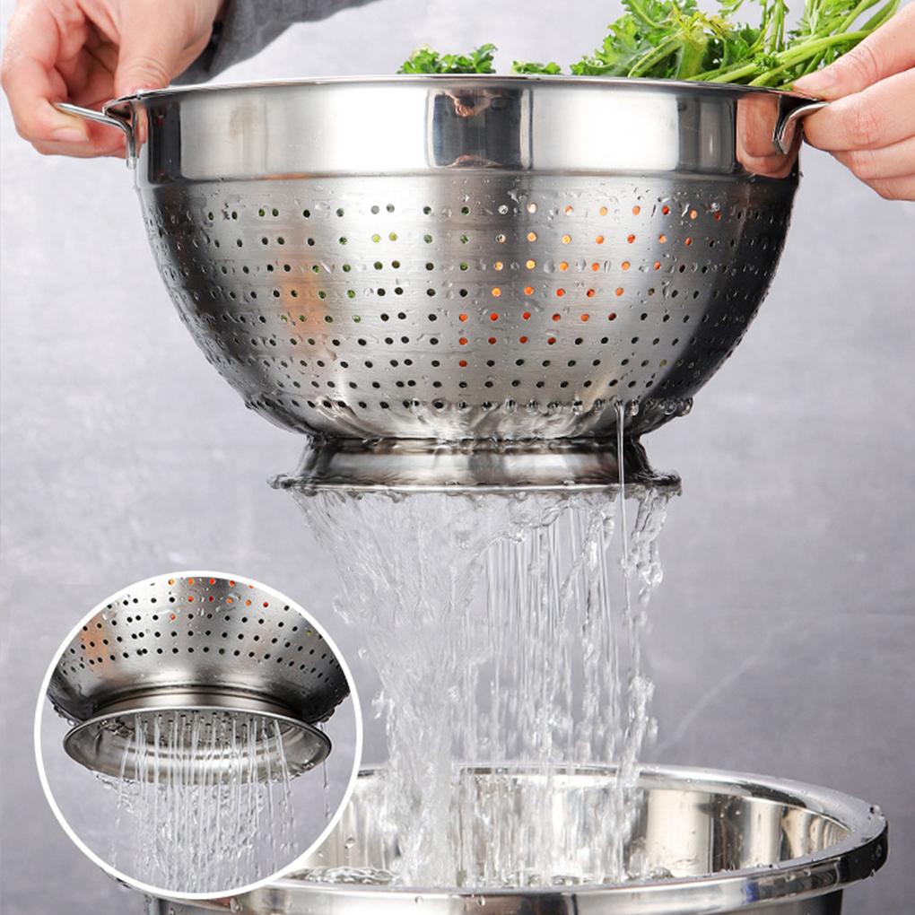 Stainless Steel Kitchen Strainer Large Capacity Colander For Fruit Basket In Kitchen Metal Colander
