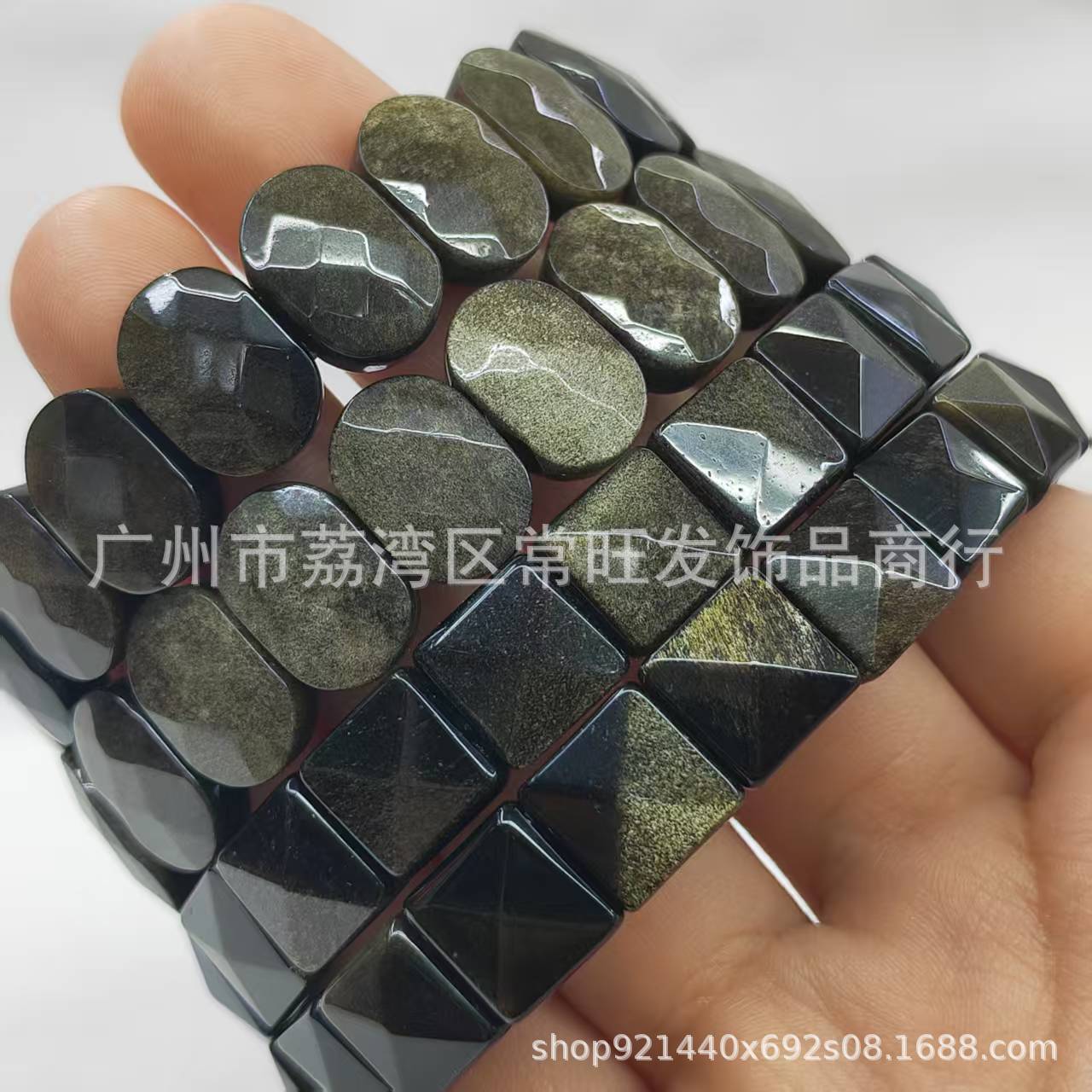 Энергетический браслет из граненого овала золотистого обсидиана для мужчин и женщин Square Facet