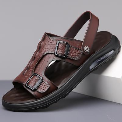 2025 Summer Men's Open-toed Leather Sandals Baita Beach Shoes Casual Dual-purpose Youth Leather Cool Slippers