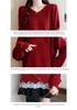 French Lace V-neck Patchwork Two-Piece Knit Sweater - Loose Fit for Autumn/Winter
