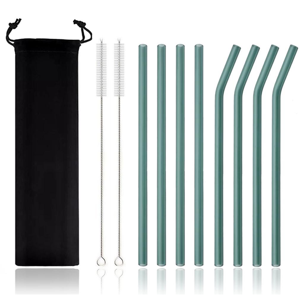 11-piece Reusable Glass Straws Clear Smoothie Drinking Straws with Clean Brush for Beverages Milk Tea Juices Cocktail