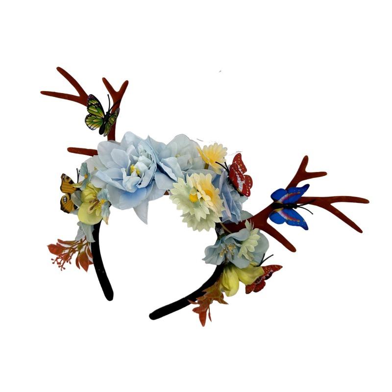 Elk horn christmas flower headband, fairy amusement park photo flower headband cute headgear wreath