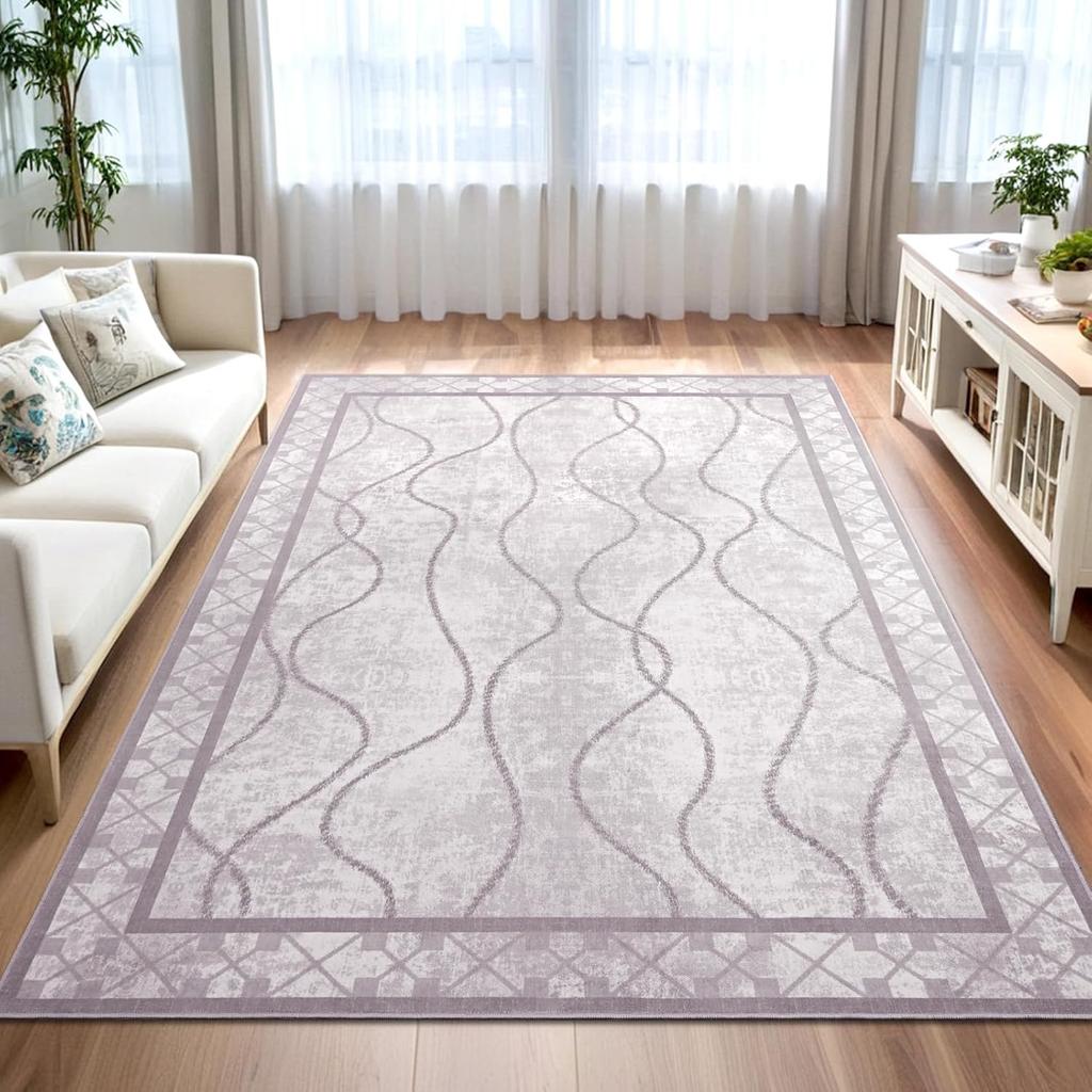 Black and White Minimalist Carpet with Simple Lines Borders Large Door Mat Household Bathroom Kitchen Living Room Anti Slip Mat