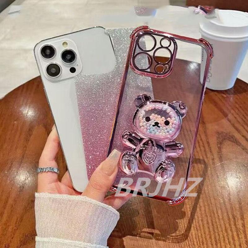 Glitter Bear Bracket Holder Bracelet Case For Huawei Pura 70 Pura70 Ultra P60 P50 P40 P30 Lite P30 Pro Lanyard Shockproof Cover