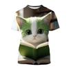 Fashion Korean Cute Cat Print Tees Children Girls Summer Clothes Kawaii Crew Neck