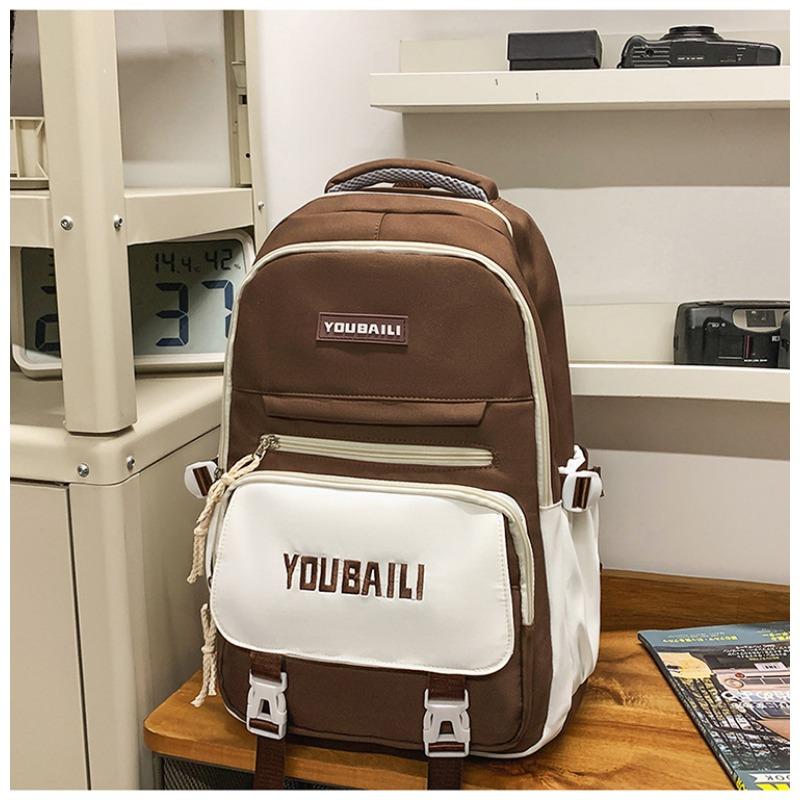 

Новый рюкзак с контрастной вставкой макаронных цветов высокой ценности, рюкзак большой вместимости для учеников средней школы