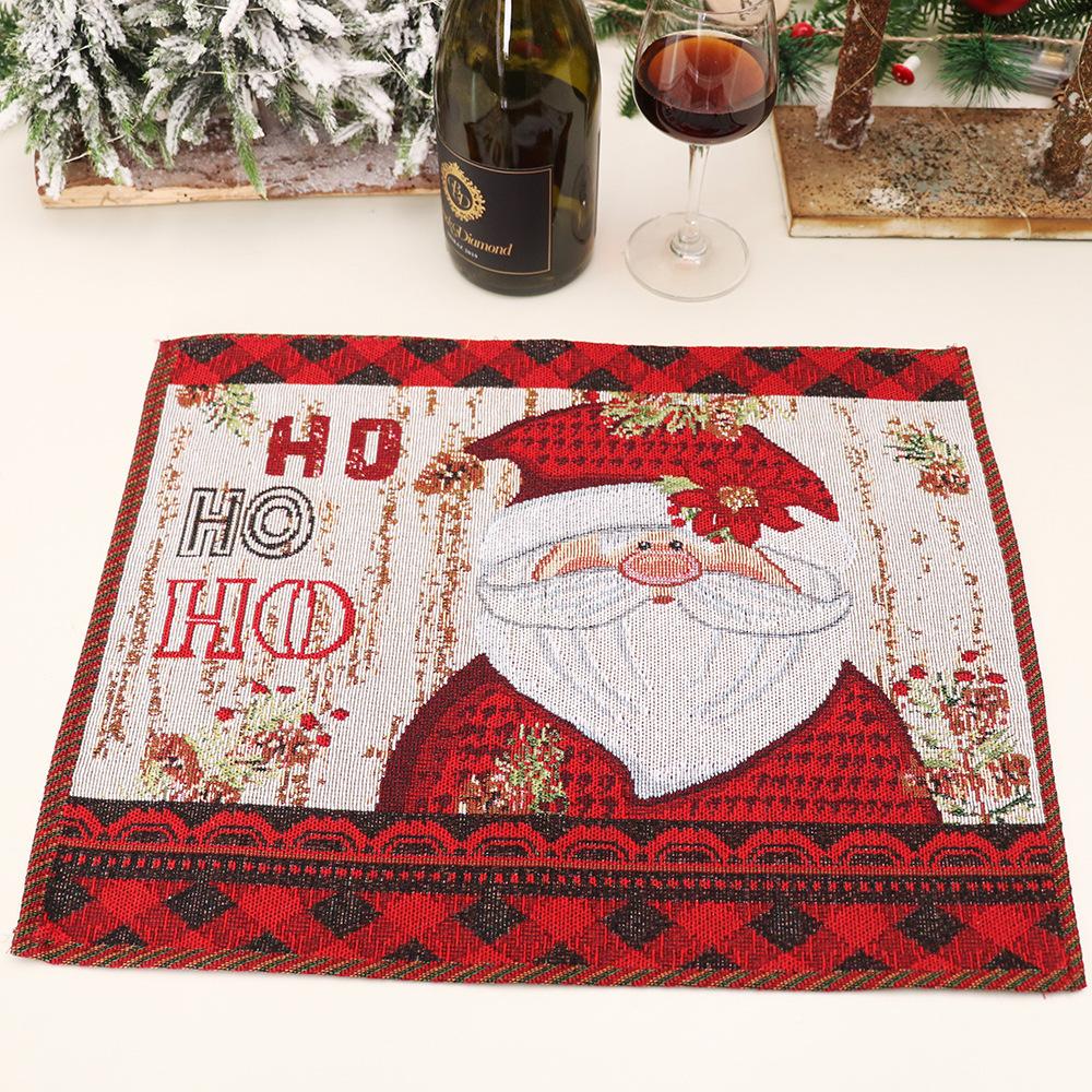 Christmas Table Mat Knitted Fabric Santa Holiday Party Decoration Heat Resistant Dining Coaster for Home Festive Decoration