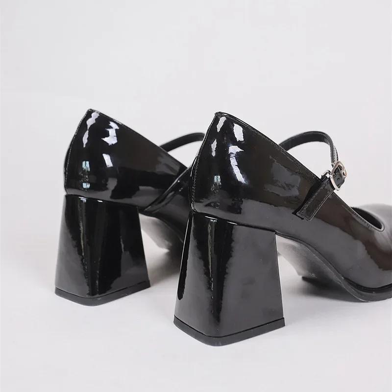 Damen Sommer Schwarz Neu Kleine Lederschuhe Mary Janes Vintage Schnalle Rutschfeste Sandalen Frau Mittelhohe Absätze Lässige Elegante Absätze