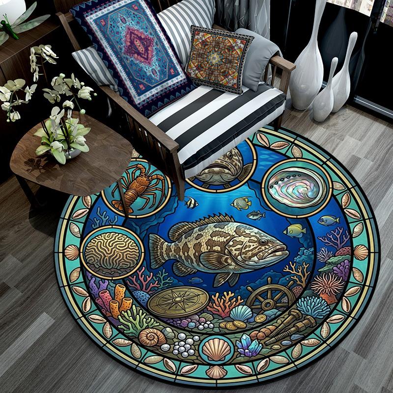 Marine Life Glass Round Area Rug Under Office Chairs Bedroom Living Room Home Decor