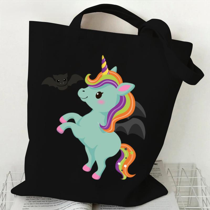 

Симпатичная женская сумка-тоут с изображением ведьмы-единорога на Хэллоуин, модная подростковая сумка-тоут с изображением животных, новая холщовая сумка-тоут для женщин на Хэллоуин