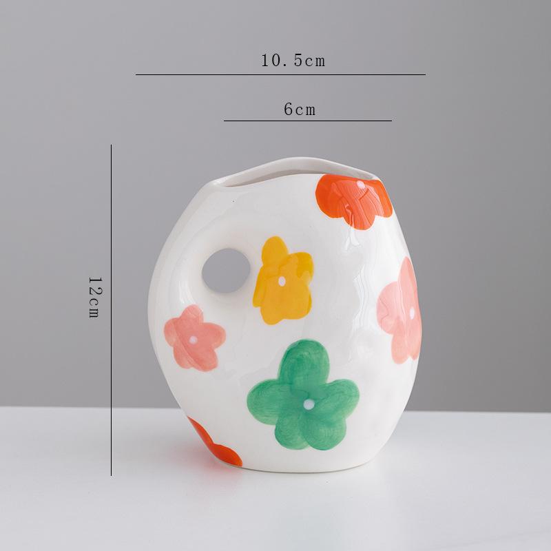 Colorful Flower Flower Vase Floral Arrangement Accessories Handle Pot Ceramic Vase Home Decoration Accessories Plant Pot