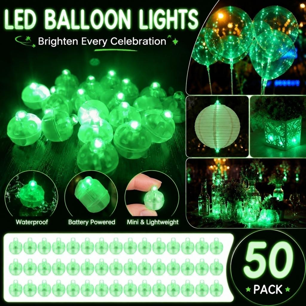 50 Stück Mehrfarbige LED-Lichter, Batteriebetrieben, Runde Lichter für Ballons, Party, Hochzeit, Feiertage, Weihnachten, Halloween-Dekorationen
