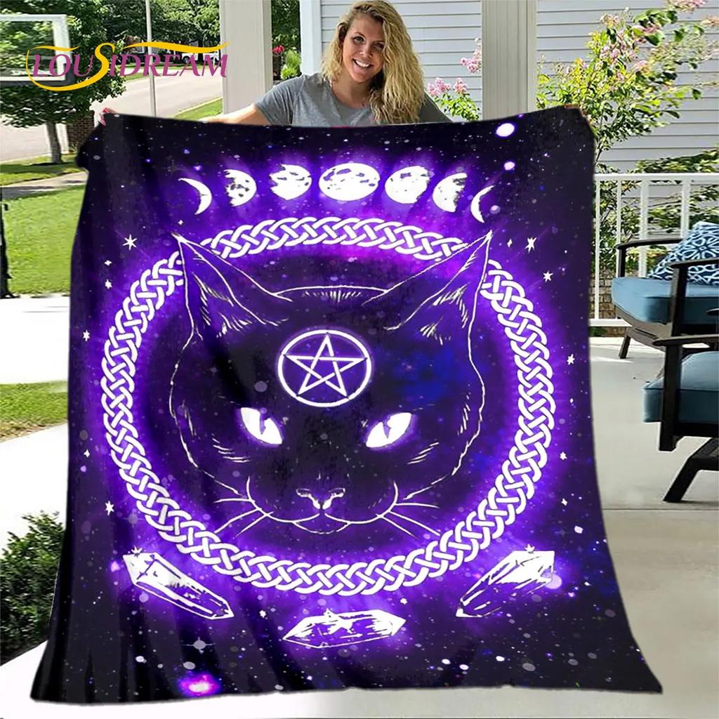 3D Cartoon Cute Gothic Cat Blanket,Flannel Blanket Throw Blanket,Warm Children's Blanket for Home Living Room Bedroom Beds Sofa