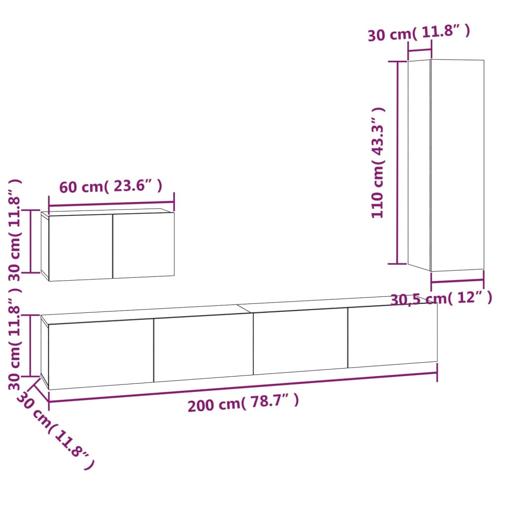 4 piece TV Cabinet Set Sonoma Oak Effect Particleboard