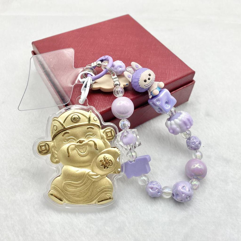 999 Pure Gold God of Wealth Pendant: Versatile Ornament for Phone, Keychain, Car, or Bag