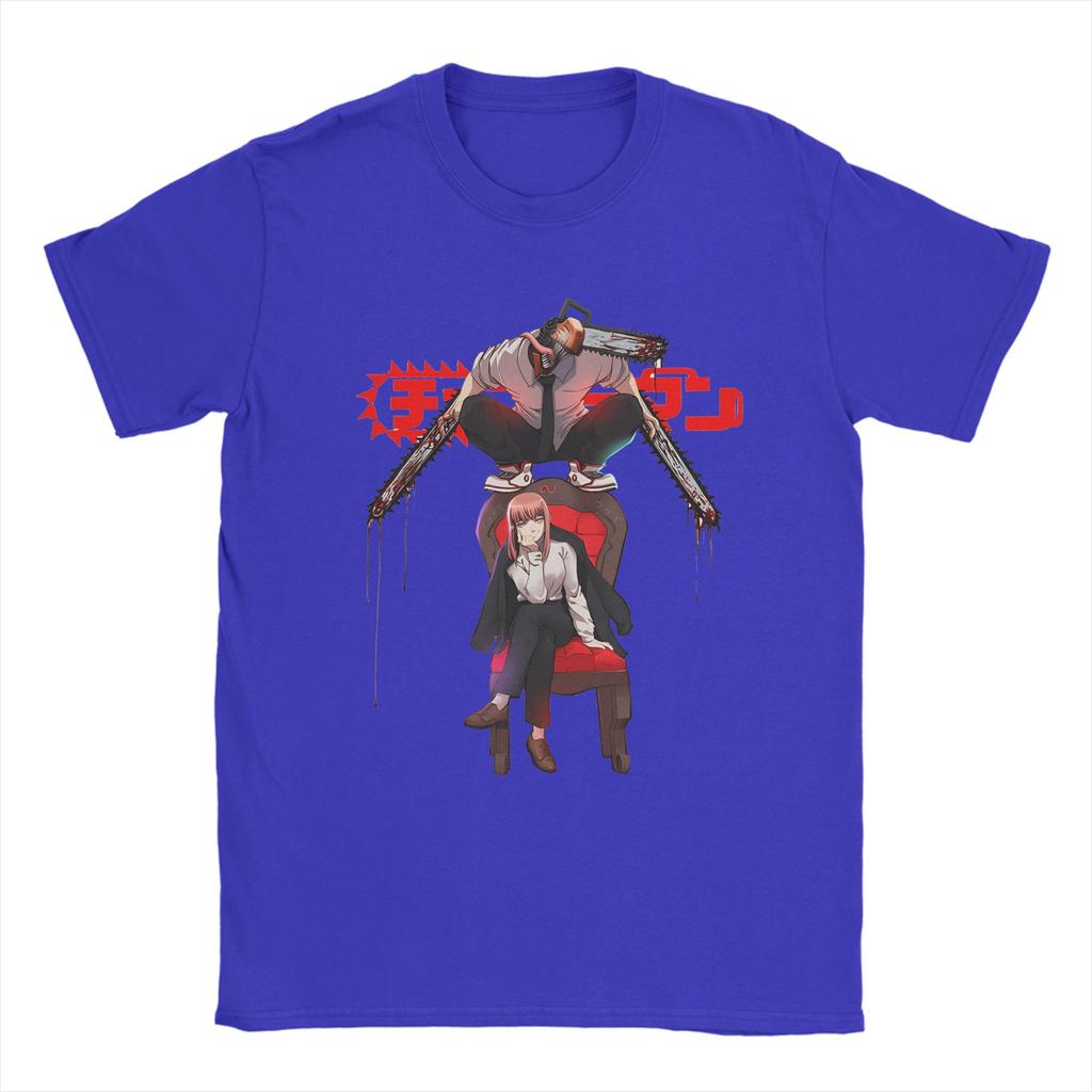 Men T-Shirt Denji And Makima Chainsaw Man Japanese Anime Vintage Pure Cotton Tee Shirt Short Sleeve T Shirts Clothing Plus Size
