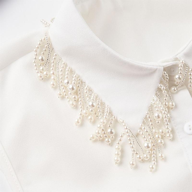 Jeweled Half Shirt False Collar Beaded Pearls Spread Lapel Versatile Art Collar Sweet Shawl False Decorative Shawl