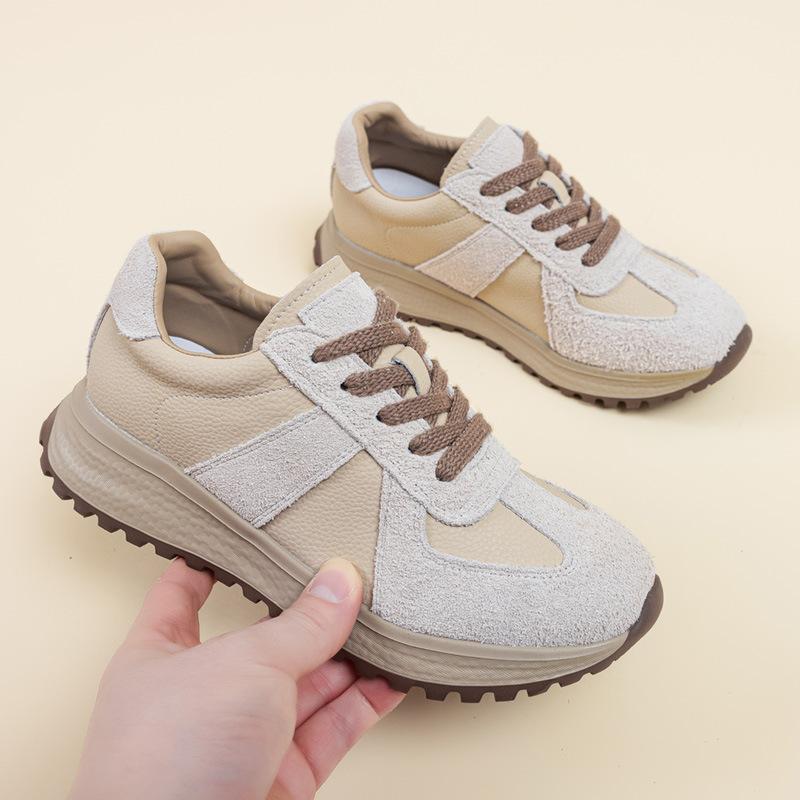 

Первый слой коровьей кожи женские весенние новые спортивные и повседневные туфли универсальные и легкие маленькие белые туфли папины кроссовки женские 35 бежевый