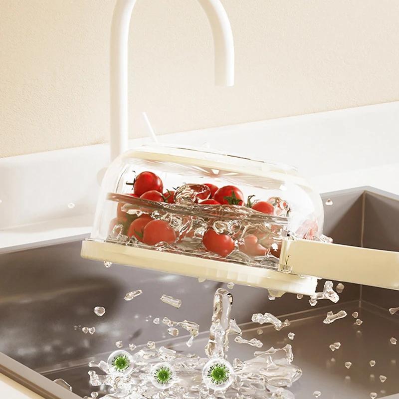 Plastic Fruit Drain Basket Kitchen Organizer Fruit Rice Washing Drain Basket Refrigerator Storage Box Food Storage Container