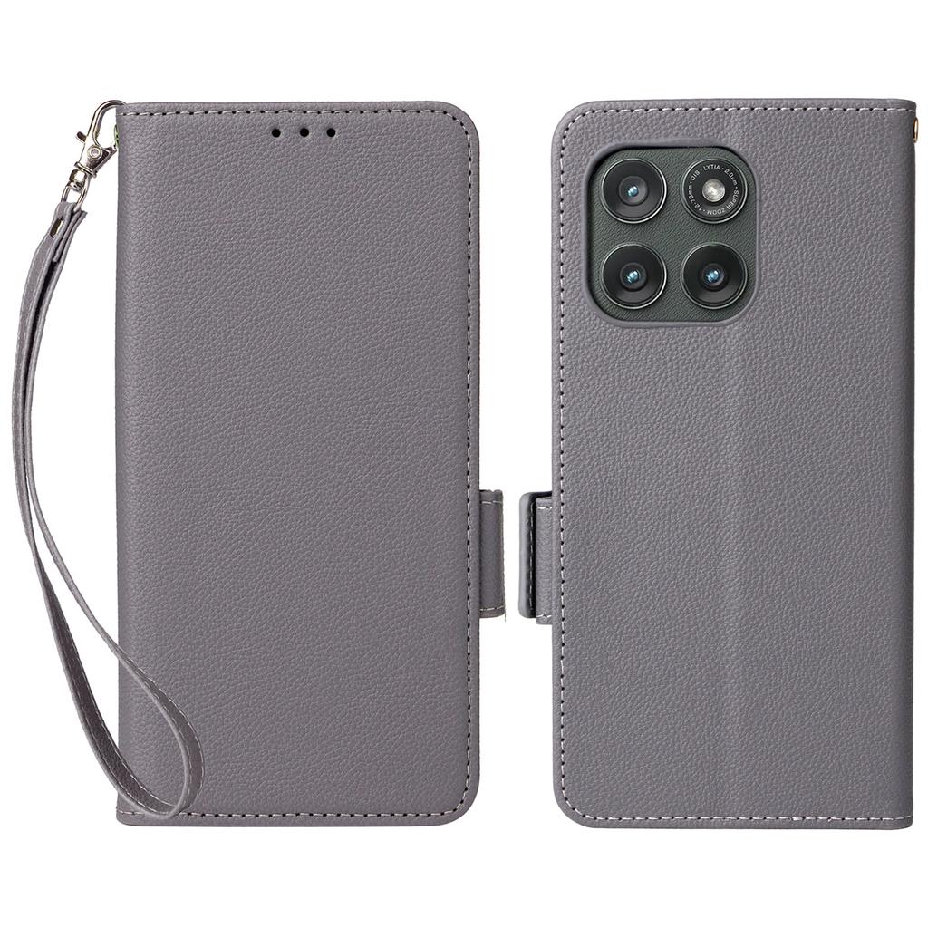 For Motorola Edge (2025) 5G/Edge (Gen 6) Case with Wrist Strap Litchi Texture PU Leather Wallet Phone Cover