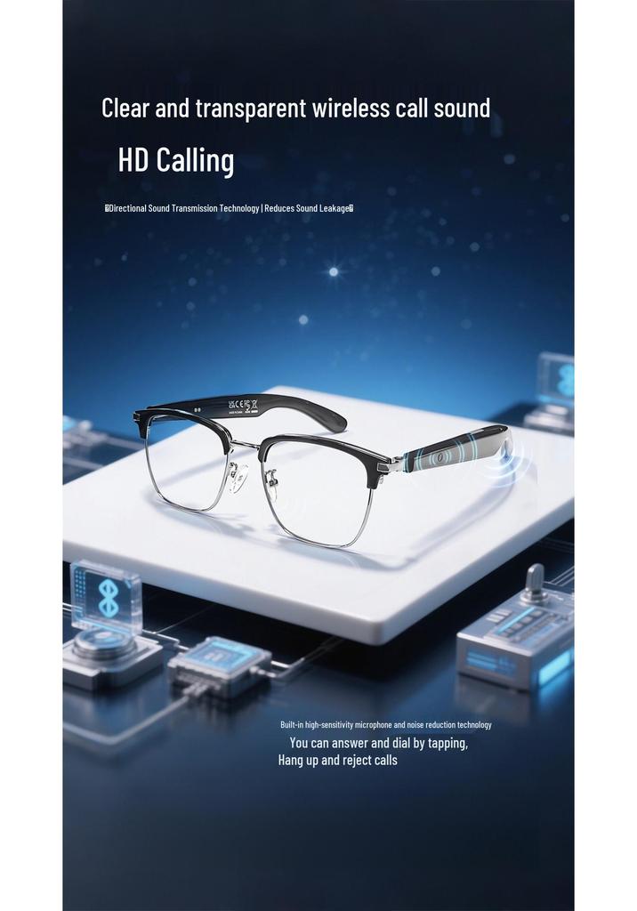 Bluetooth AI Smart Glasses with Metal Spring Hinges for Music & Calls - Black Wireless Technology