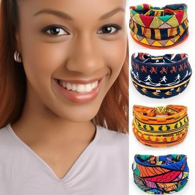 Women's Sports Elastic Print Headband - European & American Style, Sweat-Absorbing Hairband with Bow Design