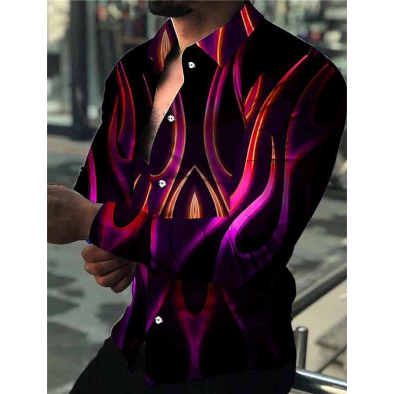 Men's Shirts Patterned Shirts Flame Cuffed 3D Printing Daily Holiday Long Sleeve 3D Printed Buttons Clothing