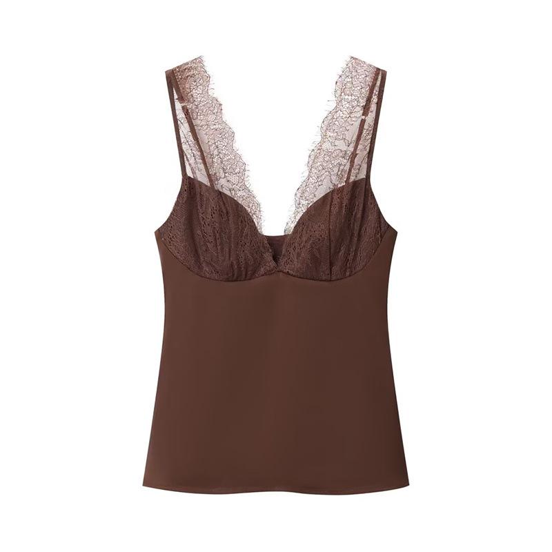 Camisola de Seda con Encaje para Mujer Estilo Europeo y Americano Invierno 2025 8986331