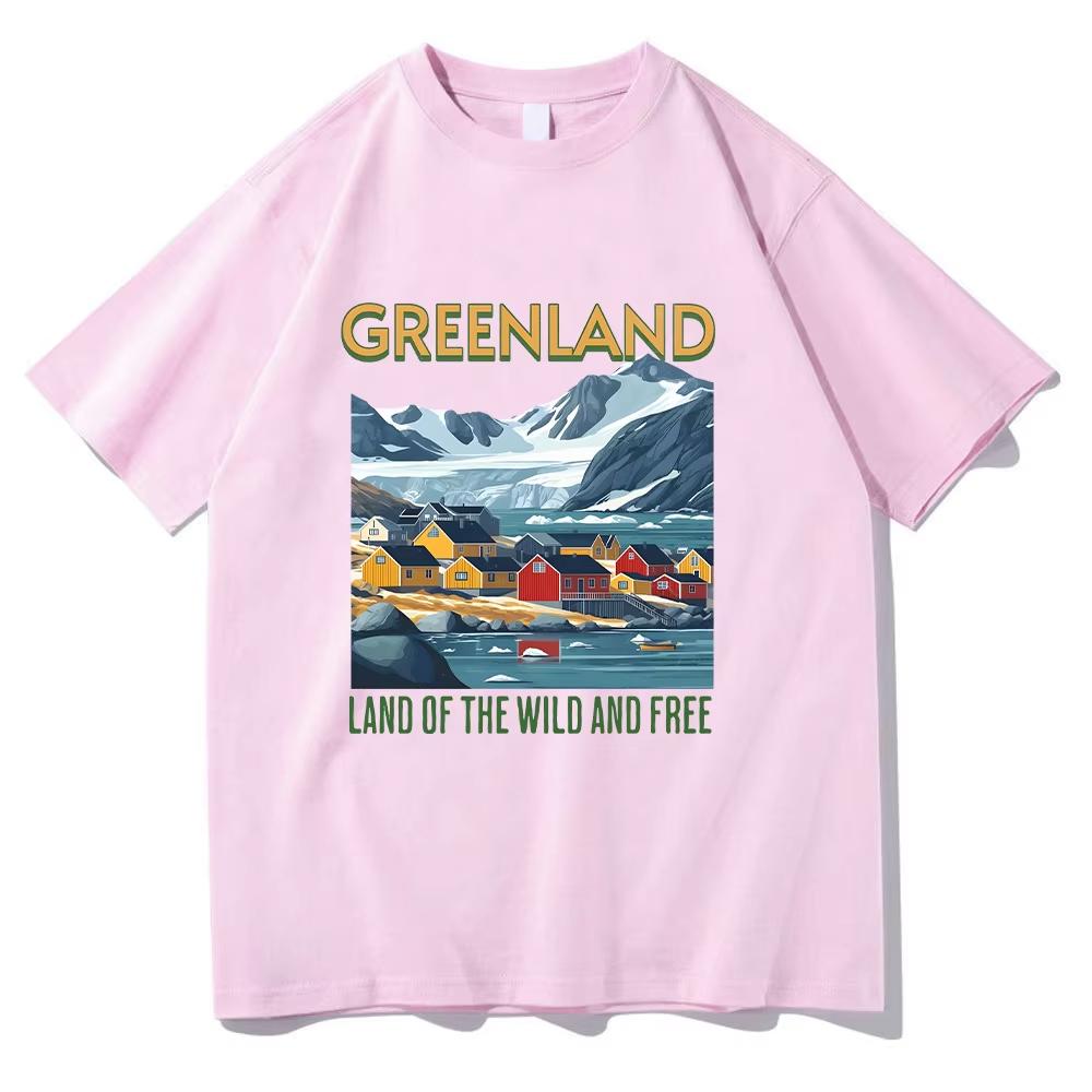 Greenland Tshirt Greenland Land Of The Wild And Free Graphic Tee High Quality Cotton Women Men Round Neck Short Sleeve Clothes
