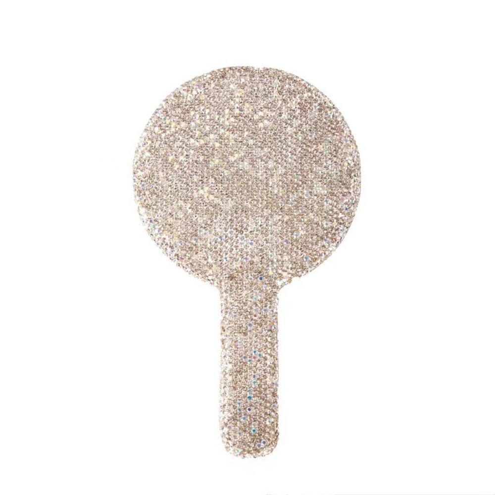 

Square/Round Handheld Makeup Mirror Rhinestone Hand Cosmetic Mirror Sweet Love Heart Mirror Girl Silver-Round