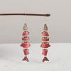 5Pairs Acrylic Wood Salmon Fish Earrings Multi Segment Beach Drop Earrings Fish Drop Earrings  Women