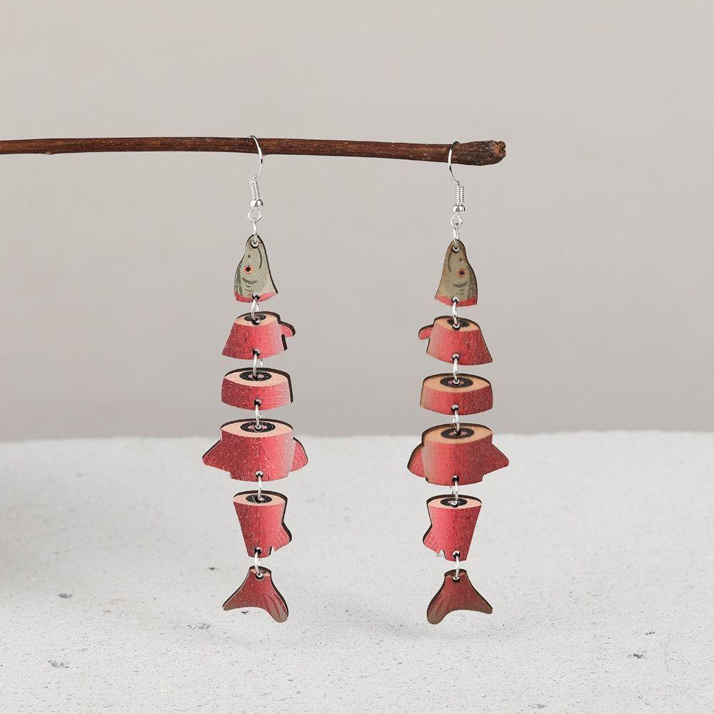 5Pairs Acrylic Wood Salmon Fish Earrings Multi Segment Beach Drop Earrings Fish Drop Earrings  Women