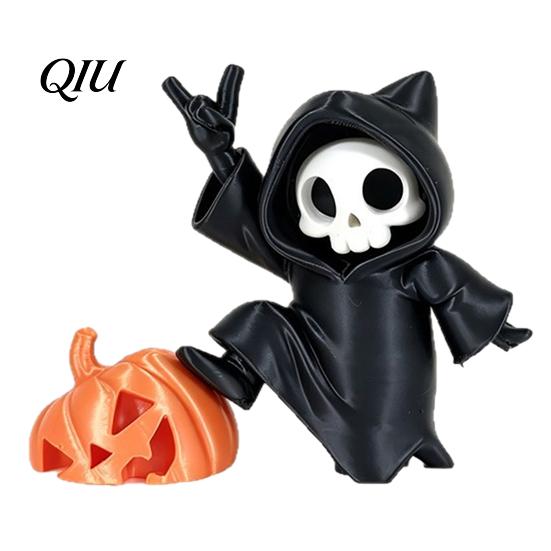 Exquisite Skull Model Mini Grim Reaper Statue, 3D Printed Pumpkin Figurine, Car Interior Accessory Cute Gothic Dashboard for Office Desk, Home