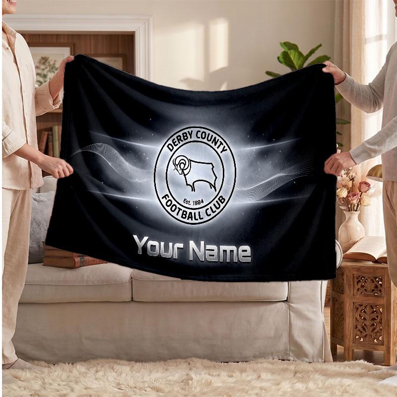 Derby County Personalisierte Fleecedecke Mit Fußballlogo, Individueller Name Text Weiche Warme Wohndecke