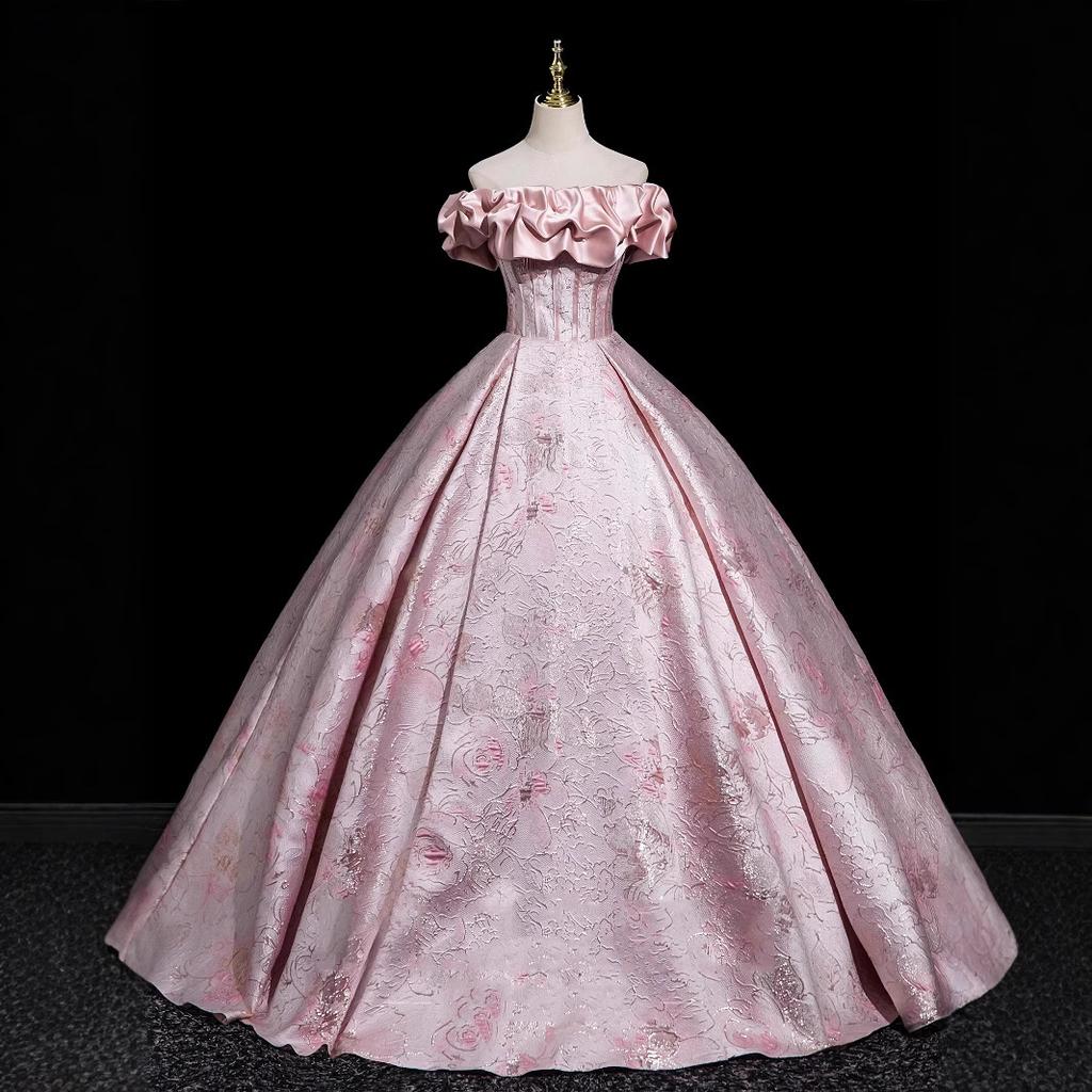 Schulter rosa 18-jähriges Bar-Mizwa-Abendkleid Student Abschlusskleid High School Gastgeber Kunstprüfung Prinzessinnenkleid