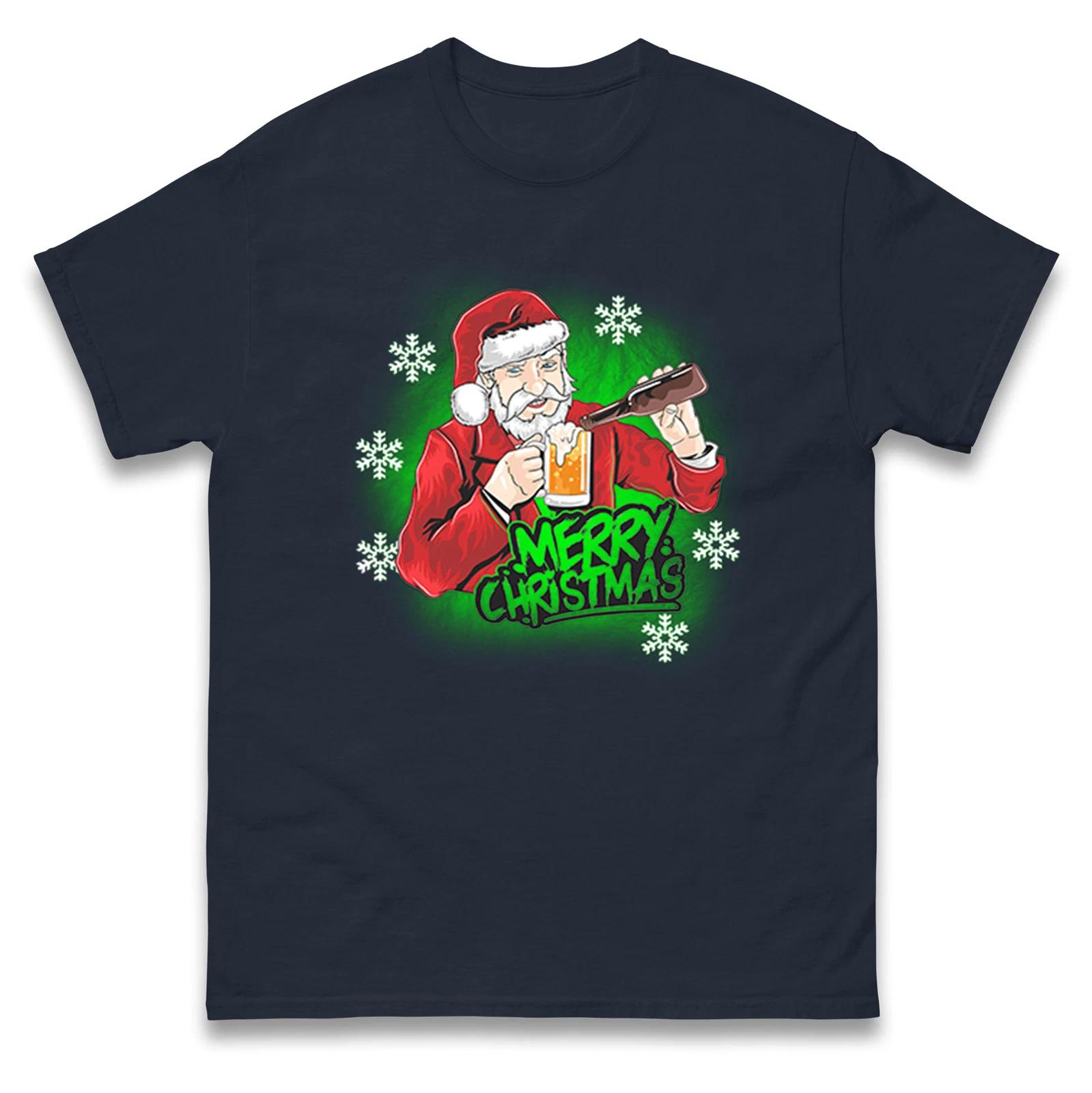Santa Merry Christmas Beer T Shirt,Offensive Christmas Tee,Ugly Christmas Tee 3XL