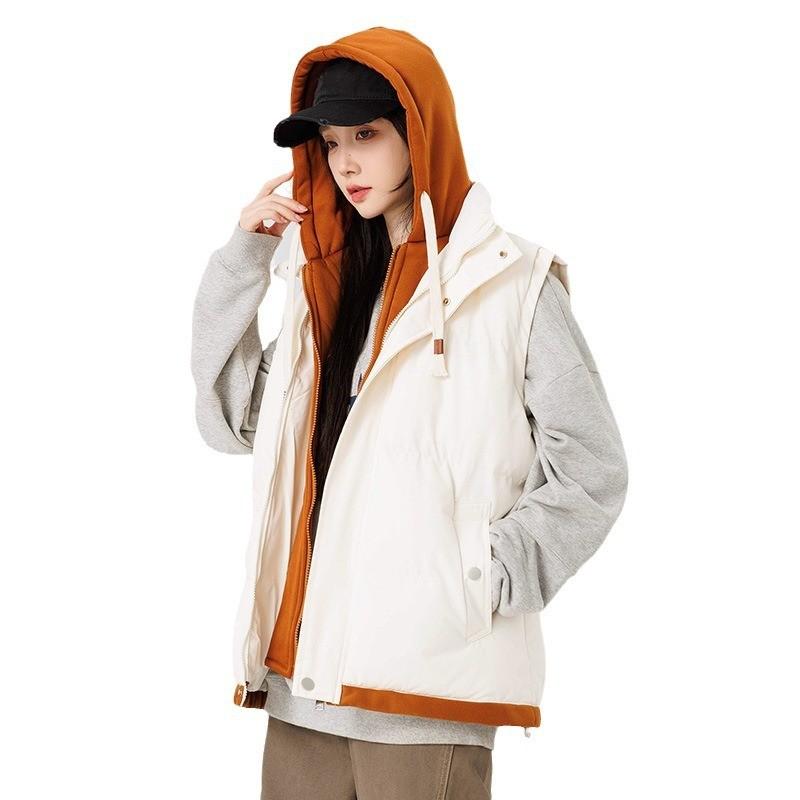 Men's Autumn and Winter Sleeveless Hooded Vests Jacket Thermal Casual Soft Top