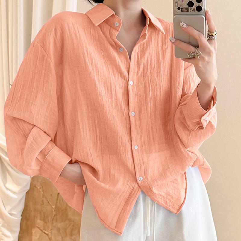 DIMANAF 2026 Summer New Plus Size Women Blouse Shirt Vintage Loose Cotton Linen Casual Lady Tops Button Solid